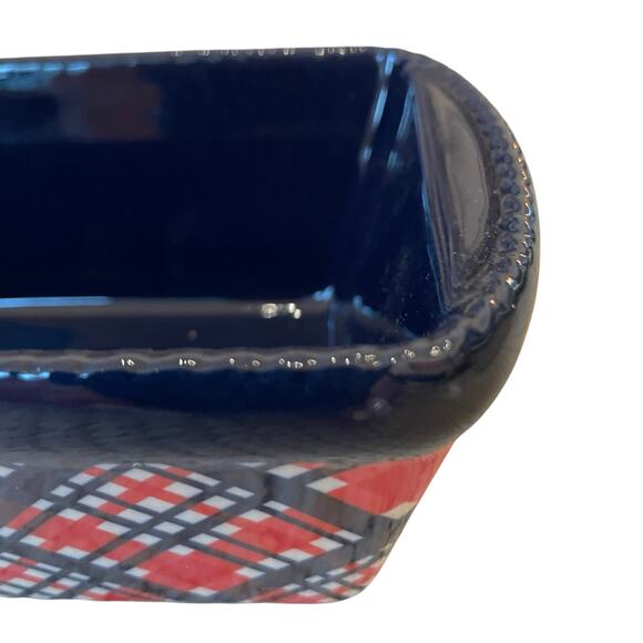 Temptations by Tara Mini Ceramic Loaf Pan w/ Lid 12oz Holiday Plaid Bakeware NEW - Picture 6 of 13